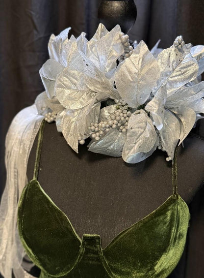 Silver Solstice Poinsettia Garland | Sparkling Silver Christmas Crown, Winter Gala Halo, Ice Queen Tiara, Holiday Photoshoot Headpiece