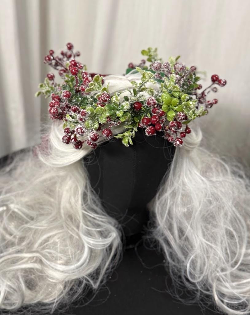 Cranberry Frost Winter Berry Garland | Frosted Red Berry Crown, Christmas Woodland Halo, Snow-Kissed Headpiece, Winter Photoshoot Tiara
