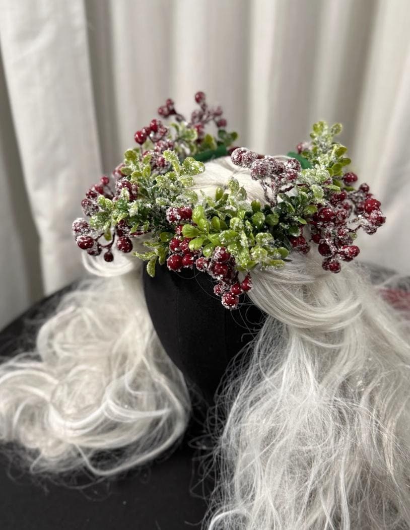 Cranberry Frost Winter Berry Garland | Frosted Red Berry Crown, Christmas Woodland Halo, Snow-Kissed Headpiece, Winter Photoshoot Tiara
