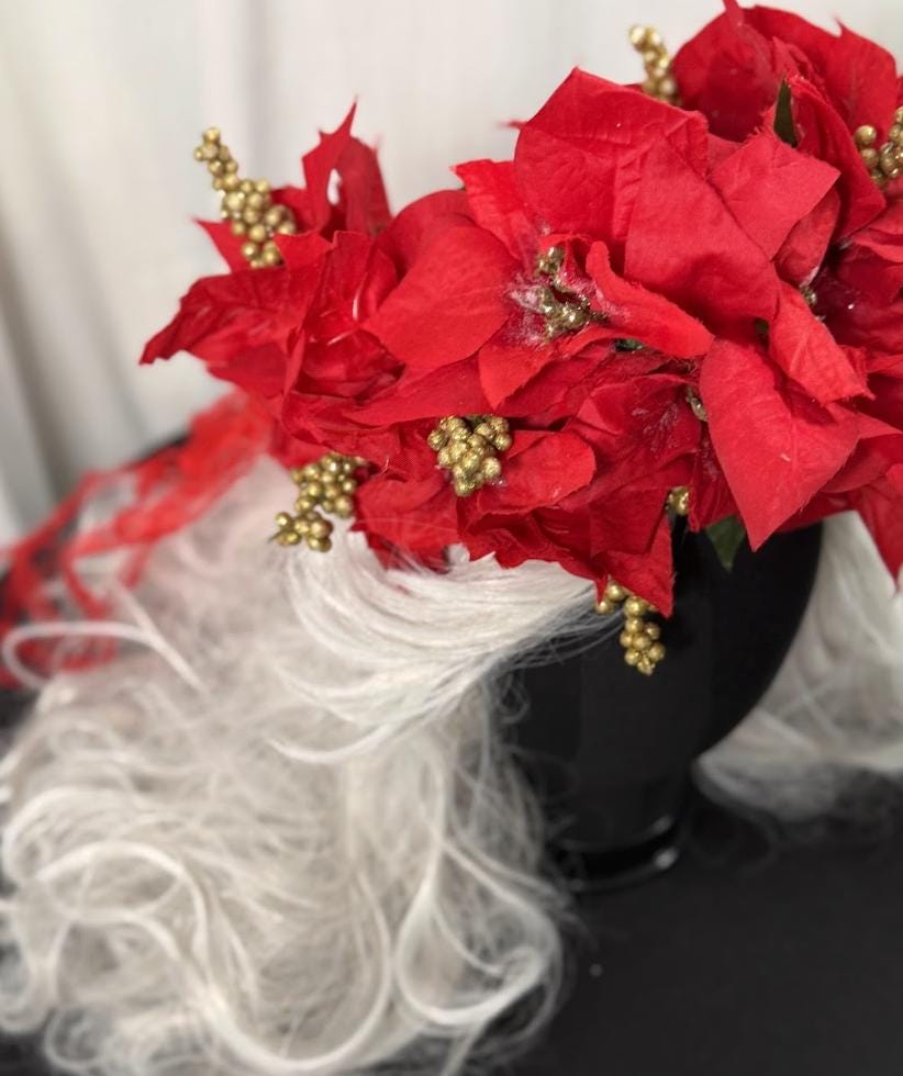 Hollyflare Red Poinsettia Holiday Garland | Classic Christmas Crown, Red & Gold Winter Halo, Festive Floral Tiara, Photoshoot Headpiece