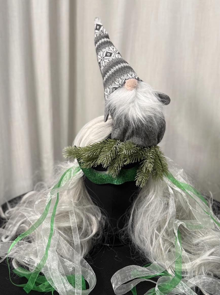 Hanging With My Gnomies Mask – Christmas Gnome Mask Green Glitter Masquerade – Whimsical Holiday Woodland Costume Mask