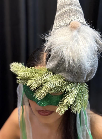 Hanging With My Gnomies Mask – Christmas Gnome Mask Green Glitter Masquerade – Whimsical Holiday Woodland Costume Mask