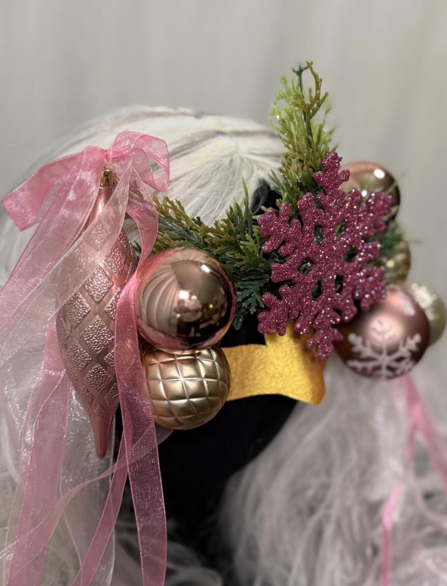 Sugarplum Spark Mask – Pink Gold Christmas Masquerade Mask – Holiday Ornament Snowflake Mask – Whimsical Winter Fairy Mask