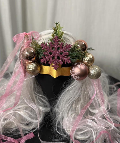 Sugarplum Spark Mask – Pink Gold Christmas Masquerade Mask – Holiday Ornament Snowflake Mask – Whimsical Winter Fairy Mask