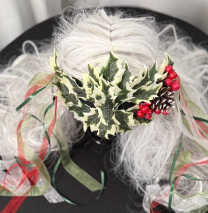 Holly Enchantress Mask – Christmas Holly Leaf Mask with Berries & Pinecone – Winter Masquerade Woodland Costume Mask