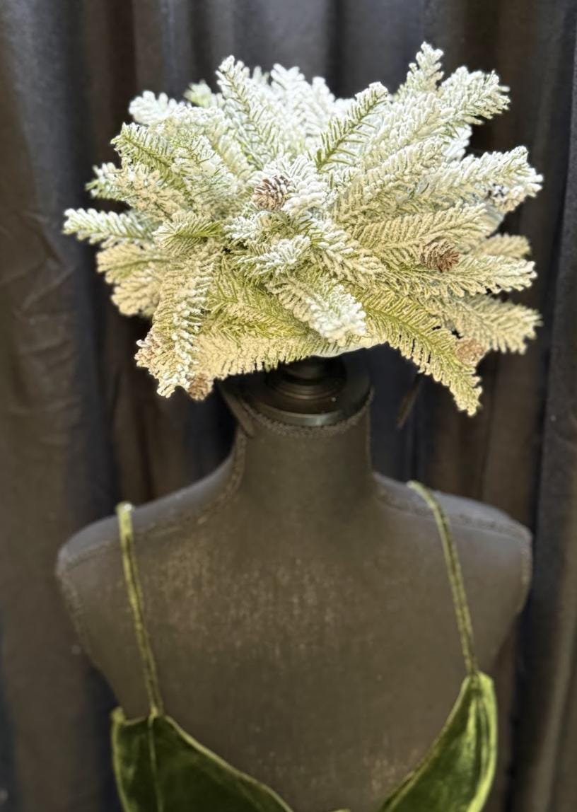 Snowfall Crown Fascinator, Winter Fascinator, Evergreen Crown, Snow Queen Crown, Holiday Headpiece, Forest Headpiece, Photoshoot Fascinator