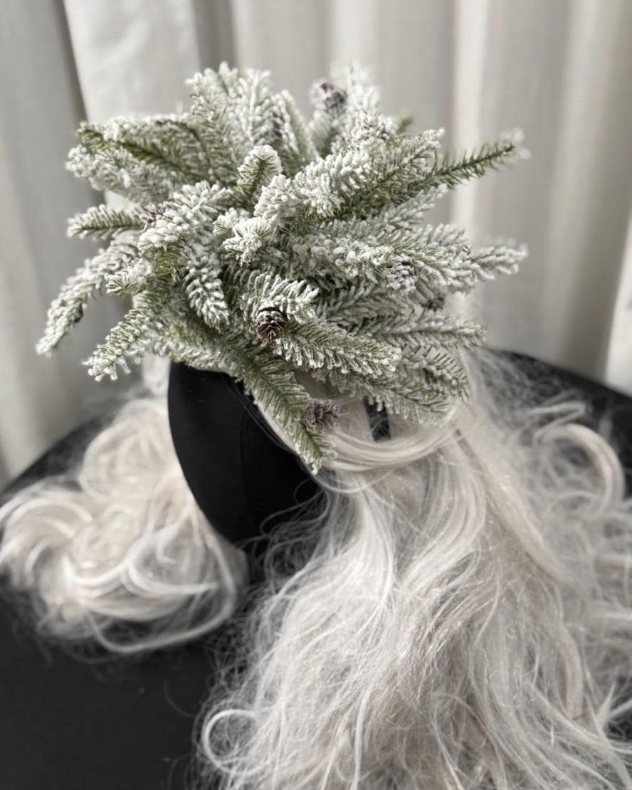 Snowfall Crown Fascinator, Winter Fascinator, Evergreen Crown, Snow Queen Crown, Holiday Headpiece, Forest Headpiece, Photoshoot Fascinator