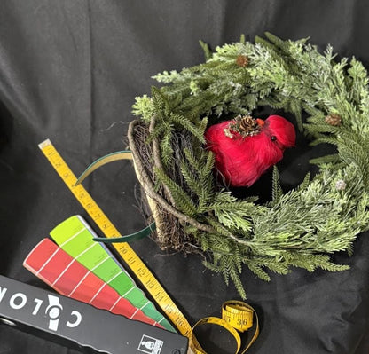 Winter’s Watcher Fascinator Crown, Cardinal Bird Headpiece, Christmas Woodland Crown, Holiday Headpiece, Evergreen Wreath Crown