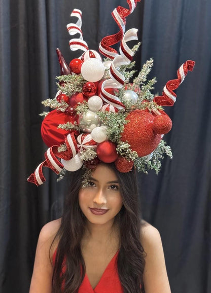 Candy Cane Courtier – Grand Red & White Holiday Fascinator |  Crown, Elven Princess Headpiece, Fairy-core, Ren Faire, Holiday Photoshoot