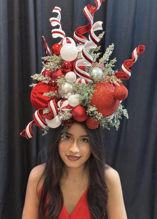 Candy Cane Courtier – Grand Red & White Holiday Fascinator |  Crown, Elven Princess Headpiece, Fairy-core, Ren Faire, Holiday Photoshoot