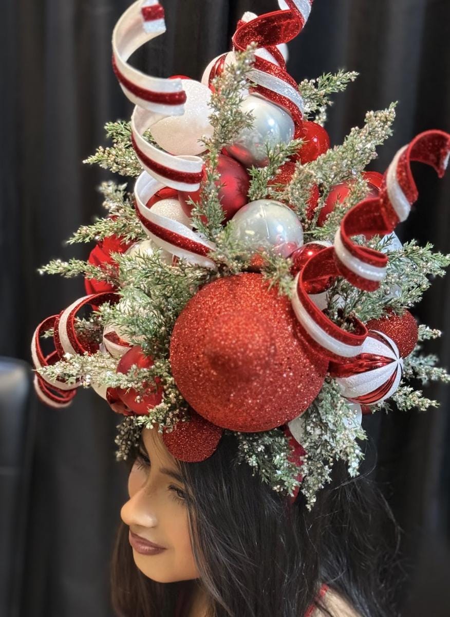 Candy Cane Courtier – Grand Red & White Holiday Fascinator |  Crown, Elven Princess Headpiece, Fairy-core, Ren Faire, Holiday Photoshoot