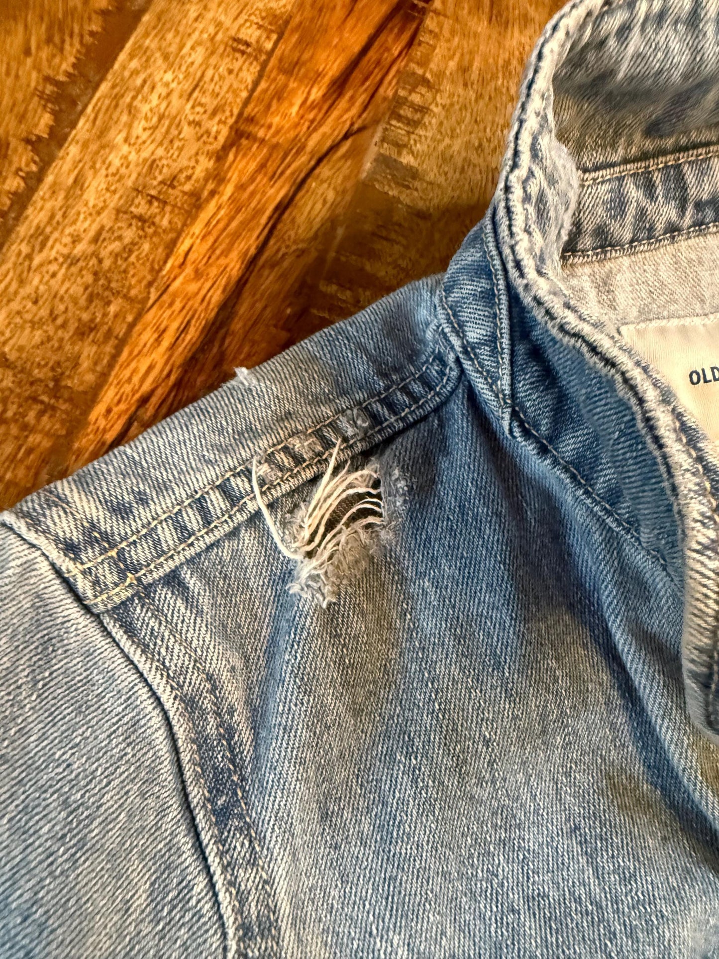 Vintage Denim Jacket XS OLD NAVY – Distressed Light Wash Women's Jean Jacket – Forever in Blue Jeans Inspo Closet