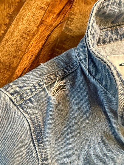Vintage Denim Jacket XS OLD NAVY – Distressed Light Wash Women's Jean Jacket – Forever in Blue Jeans Inspo Closet