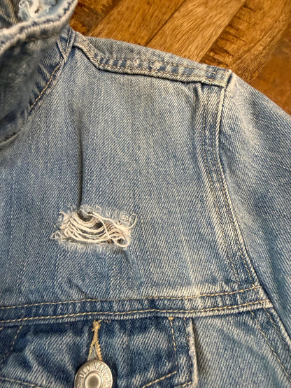 Vintage Denim Jacket XS OLD NAVY – Distressed Light Wash Women's Jean Jacket – Forever in Blue Jeans Inspo Closet