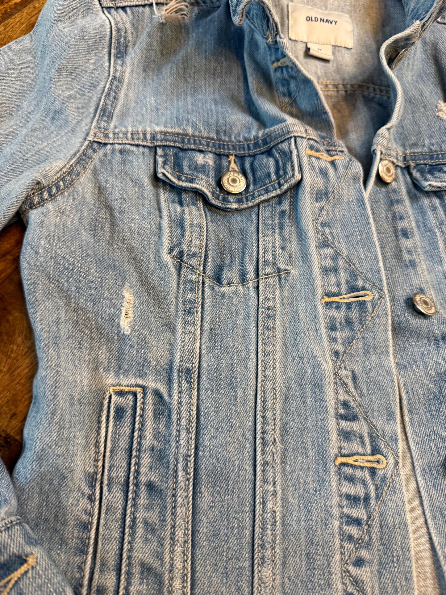 Vintage Denim Jacket XS OLD NAVY – Distressed Light Wash Women's Jean Jacket – Forever in Blue Jeans Inspo Closet