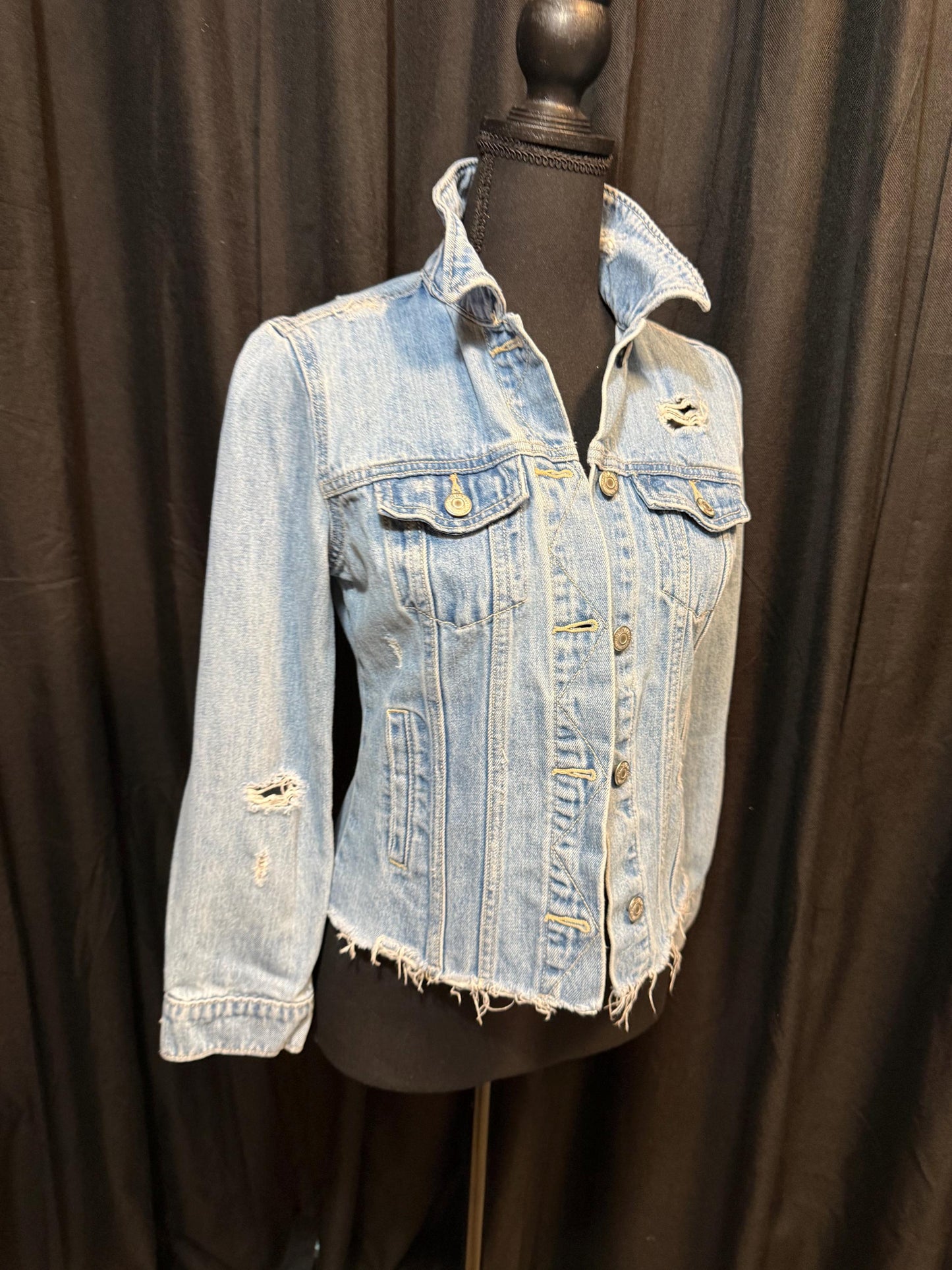 Vintage Denim Jacket XS OLD NAVY – Distressed Light Wash Women's Jean Jacket – Forever in Blue Jeans Inspo Closet