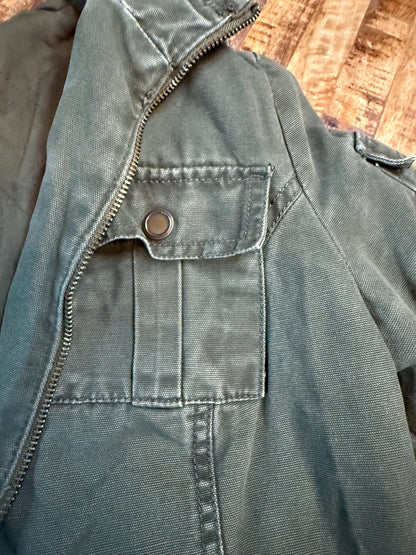 Vintage Olive Military Utility Jacket M MOSSIMO – Hooded Multi Pocket Field Jacket – Fortunate Son Inspo Closet