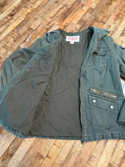 Vintage Olive Military Utility Jacket M MOSSIMO – Hooded Multi Pocket Field Jacket – Fortunate Son Inspo Closet