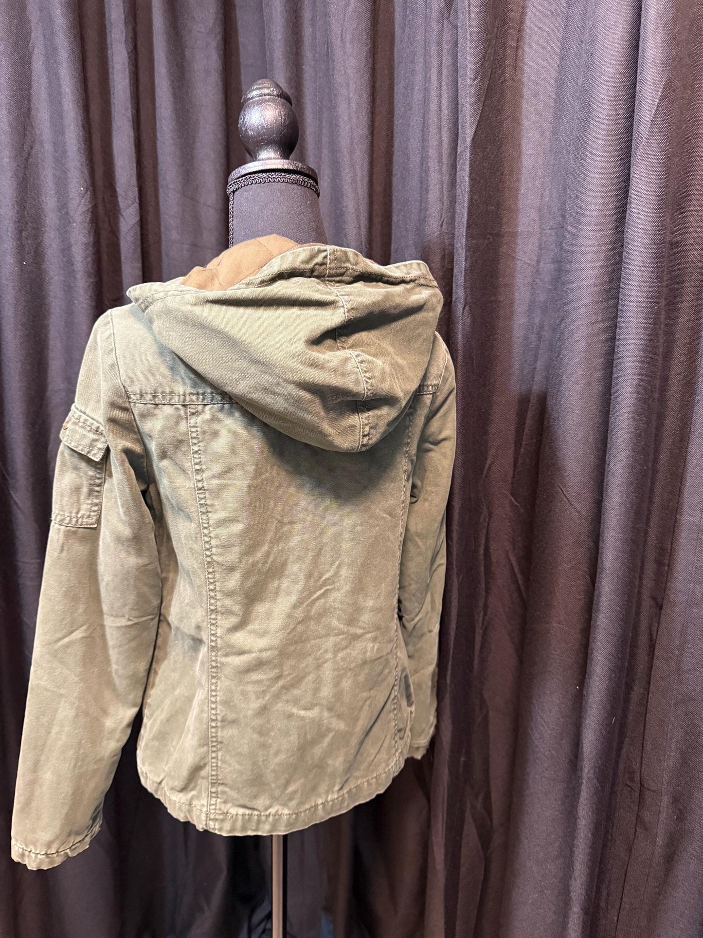 Vintage Olive Military Utility Jacket M MOSSIMO – Hooded Multi Pocket Field Jacket – Fortunate Son Inspo Closet