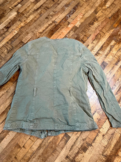 Vintage Olive Military Utility Jacket M BANANA REPUBLIC – Collarless Multi Pocket Field Jacket – Fortunate Son Inspo Closet