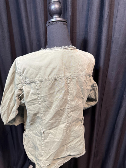 Vintage Olive Military Utility Jacket M BANANA REPUBLIC – Collarless Multi Pocket Field Jacket – Fortunate Son Inspo Closet