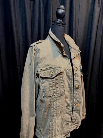 Vintage Olive Military Utility Jacket L KNOX ROSE – Button Front Field Jacket – Fortunate Son Inspo Closet