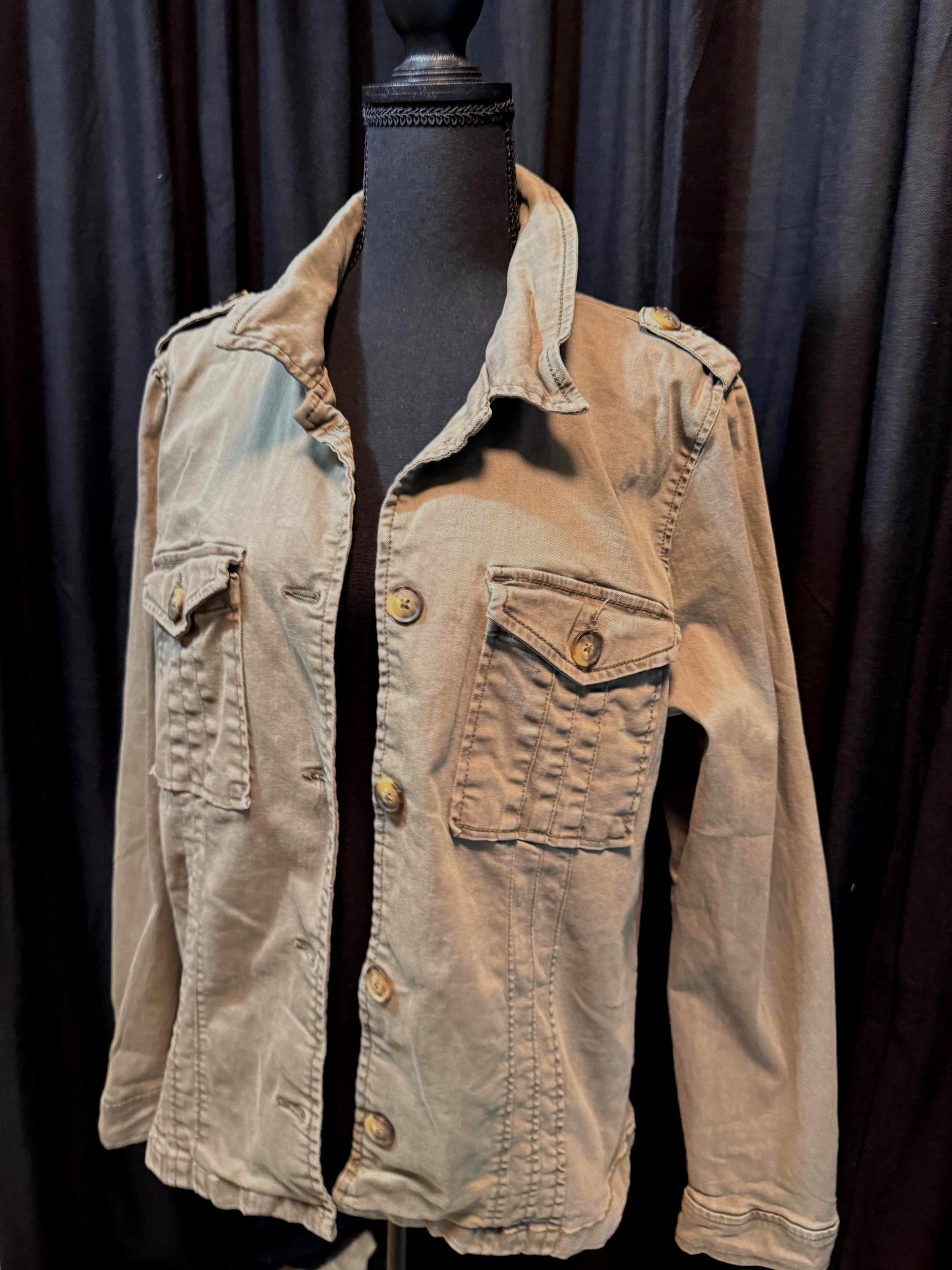 Vintage Olive Military Utility Jacket L KNOX ROSE – Button Front Field Jacket – Fortunate Son Inspo Closet