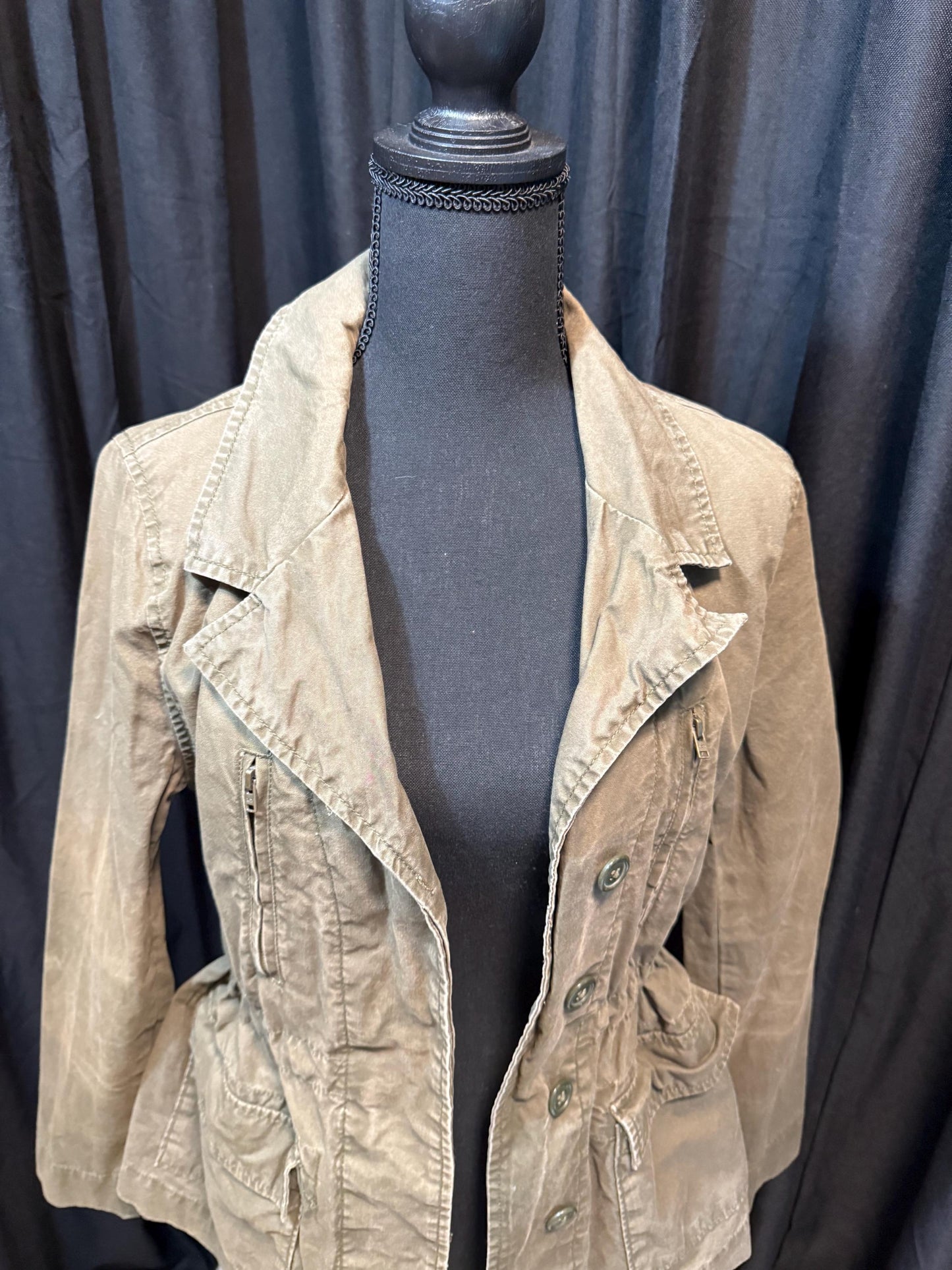 Vintage Olive Military Utility Jacket S OLD NAVY – Drawstring Waist Field Jacket – Fortunate Son Inspo Closet