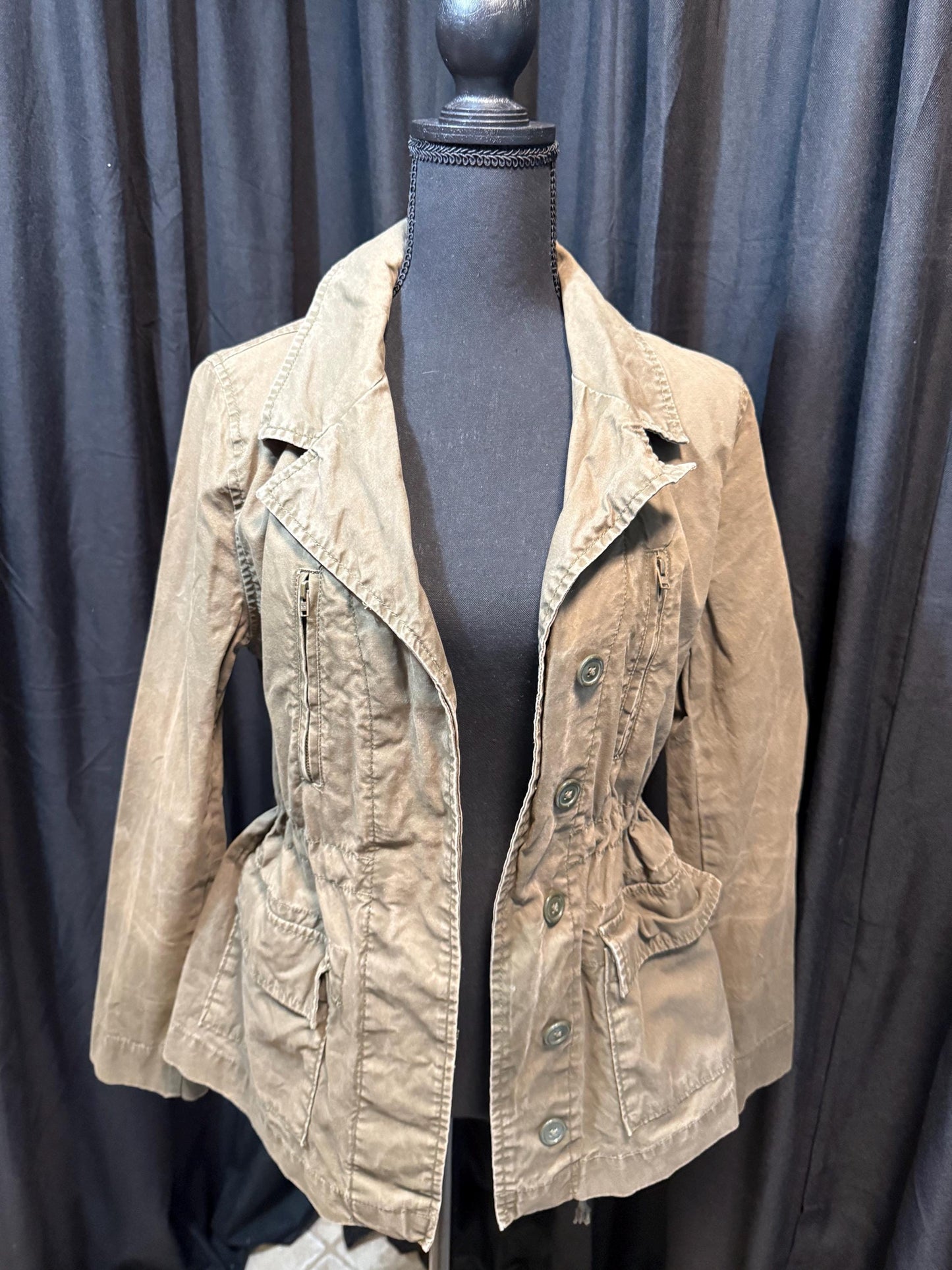 Vintage Olive Military Utility Jacket S OLD NAVY – Drawstring Waist Field Jacket – Fortunate Son Inspo Closet
