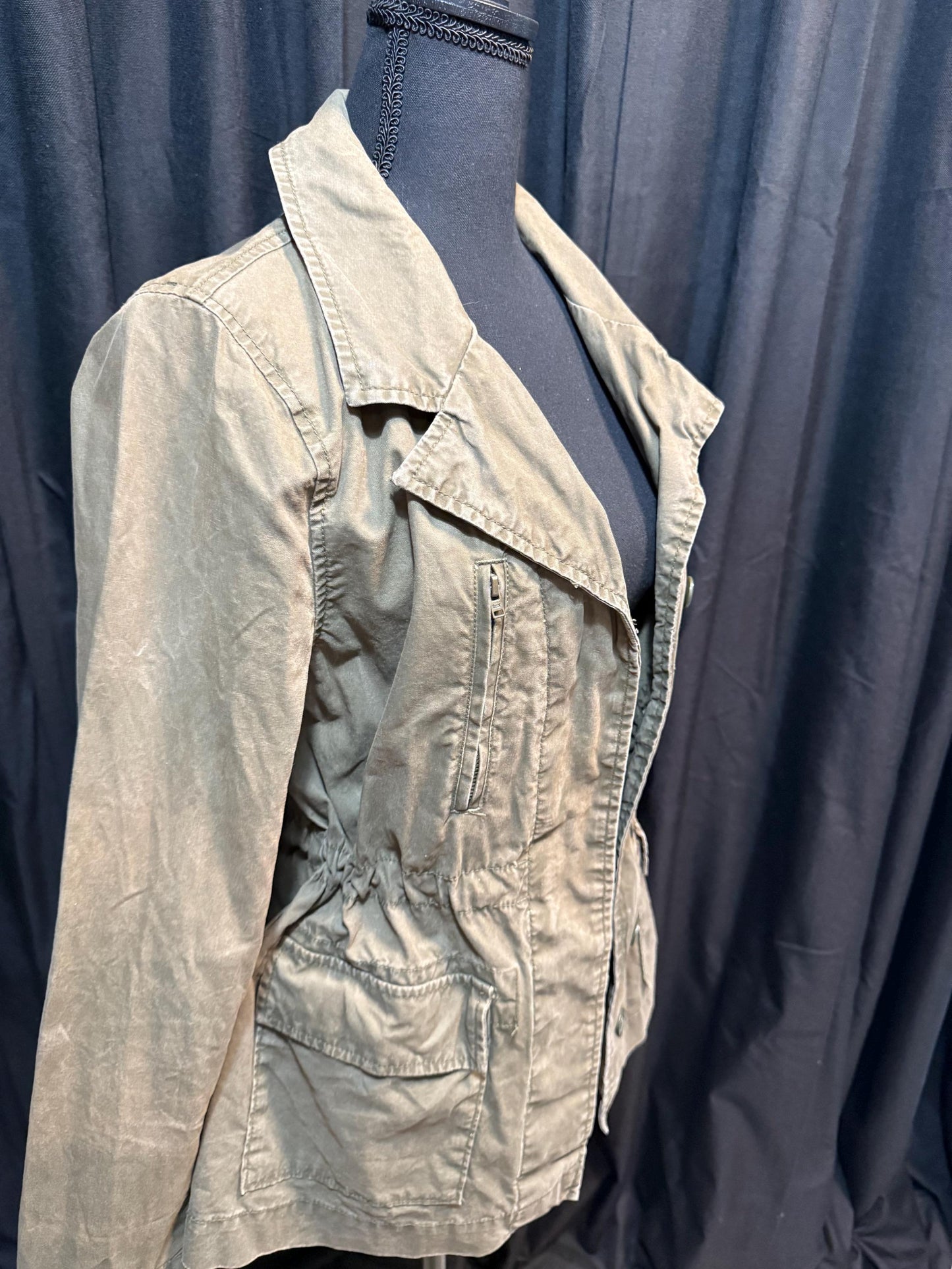 Vintage Olive Military Utility Jacket S OLD NAVY – Drawstring Waist Field Jacket – Fortunate Son Inspo Closet