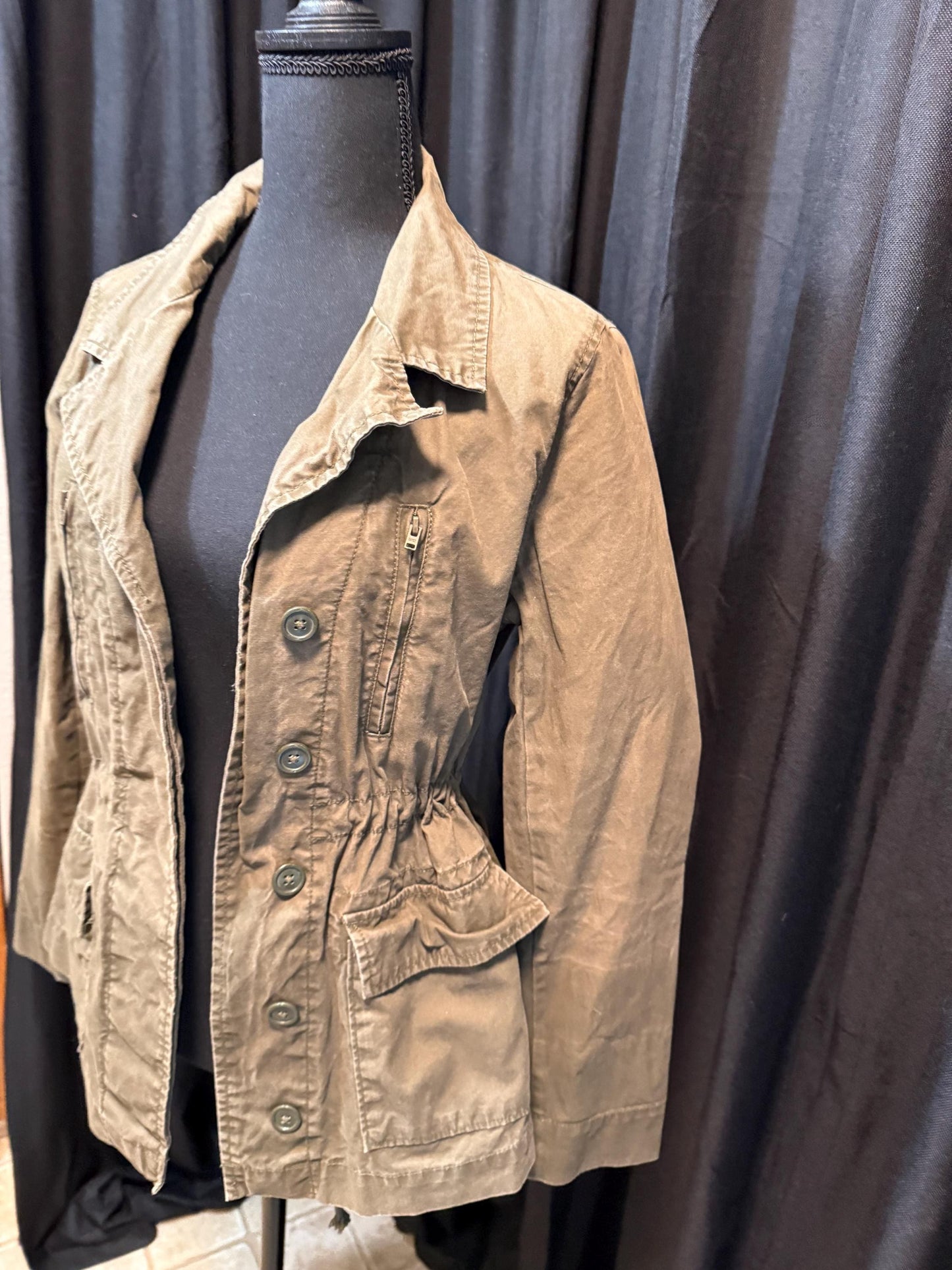 Vintage Olive Military Utility Jacket S OLD NAVY – Drawstring Waist Field Jacket – Fortunate Son Inspo Closet