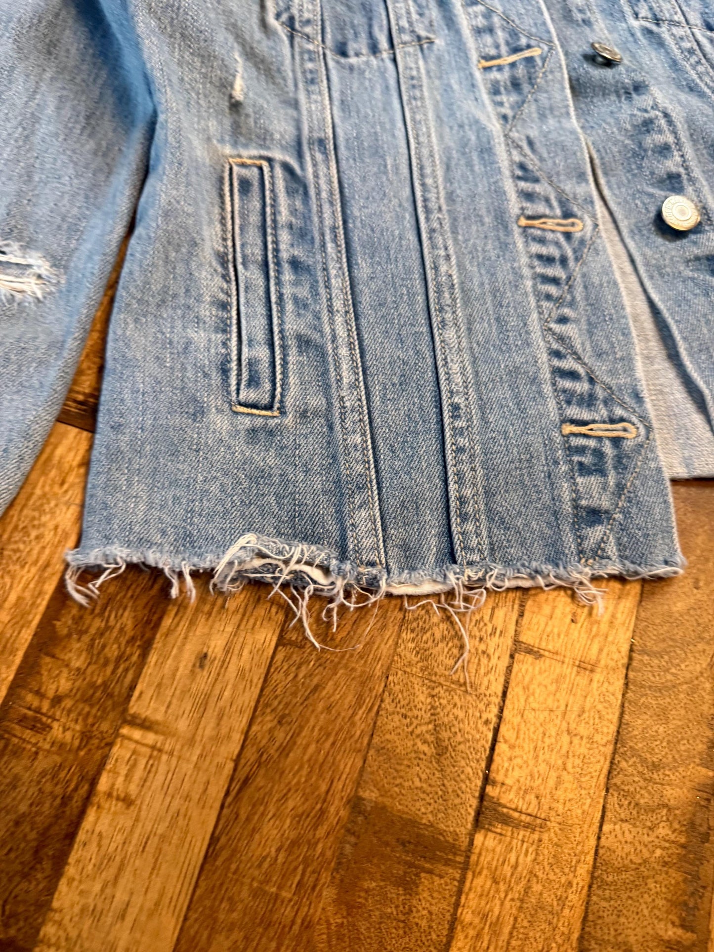 Vintage Denim Jacket XS OLD NAVY – Distressed Light Wash Women's Jean Jacket – Forever in Blue Jeans Inspo Closet