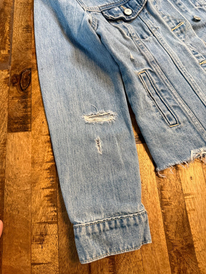 Vintage Denim Jacket XS OLD NAVY – Distressed Light Wash Women's Jean Jacket – Forever in Blue Jeans Inspo Closet