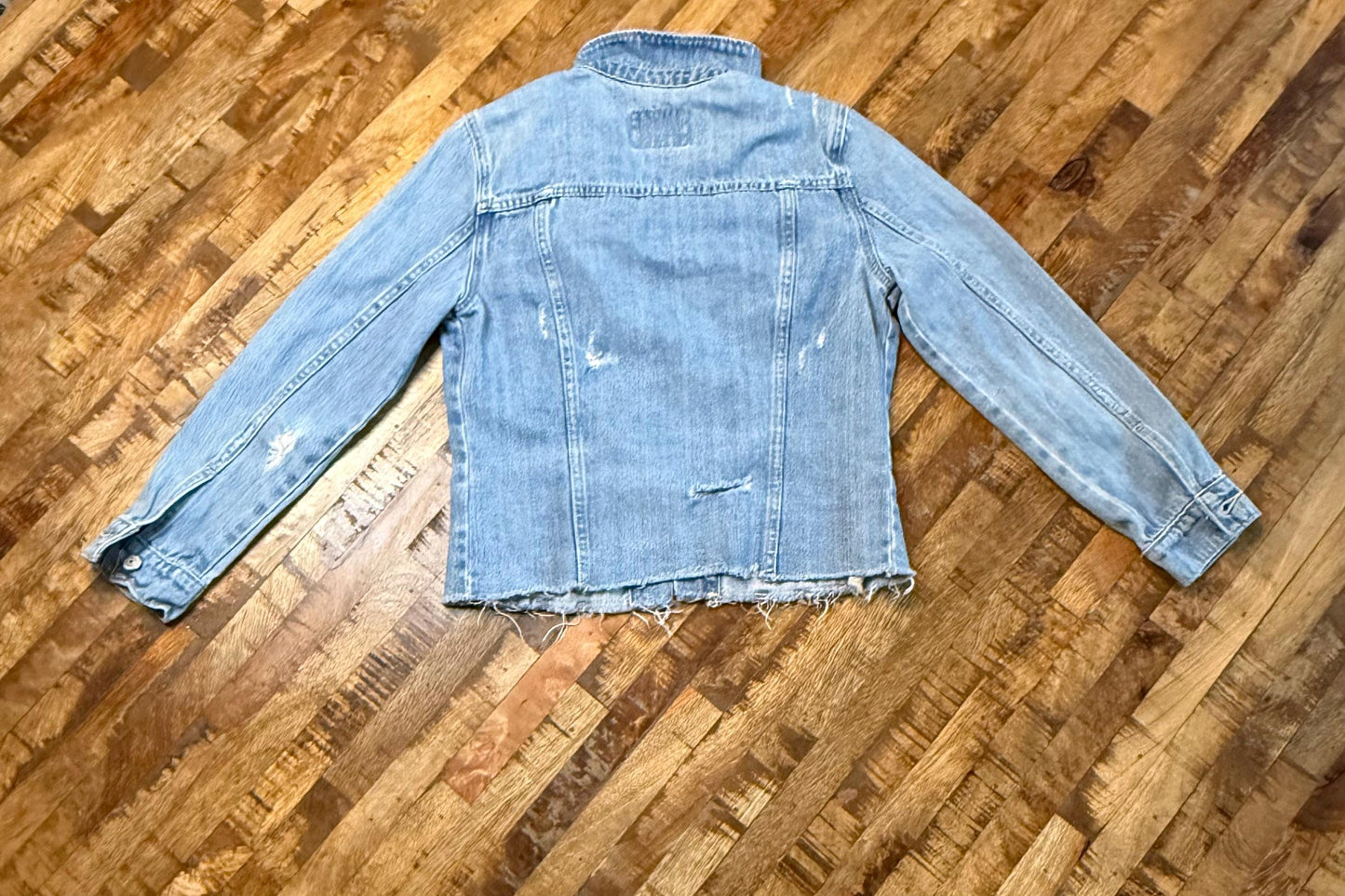 Vintage Denim Jacket XS OLD NAVY – Distressed Light Wash Women's Jean Jacket – Forever in Blue Jeans Inspo Closet