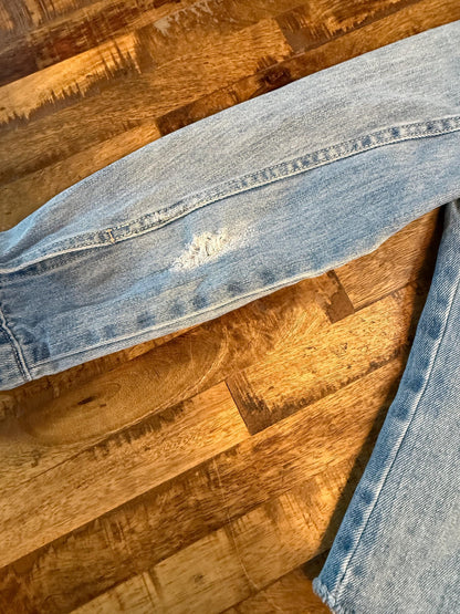 Vintage Denim Jacket XS OLD NAVY – Distressed Light Wash Women's Jean Jacket – Forever in Blue Jeans Inspo Closet