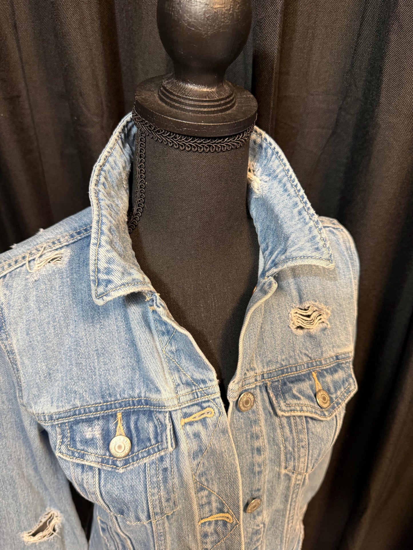 Vintage Denim Jacket XS OLD NAVY – Distressed Light Wash Women's Jean Jacket – Forever in Blue Jeans Inspo Closet