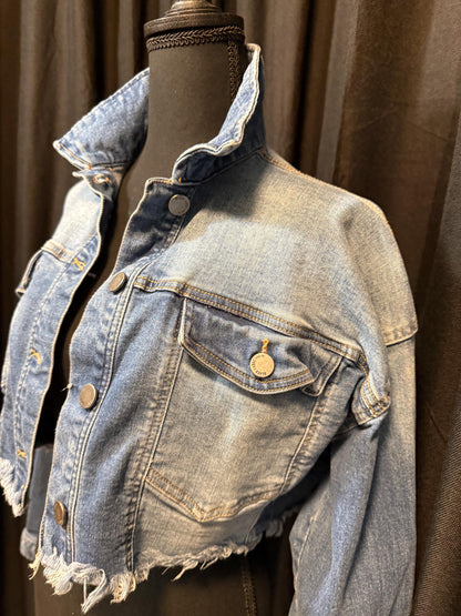 Vintage Denim Jacket S BLACK LABEL – Cropped Women's Jean Jacket Medium Light Wash – Forever in Blue Jeans Inspo Closet