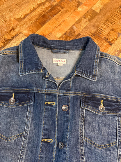 Vintage Denim Jacket XXL MERONA – Dark Wash Women's Stretch Jean Jacket – Forever in Blue Jeans Inspo Closet
