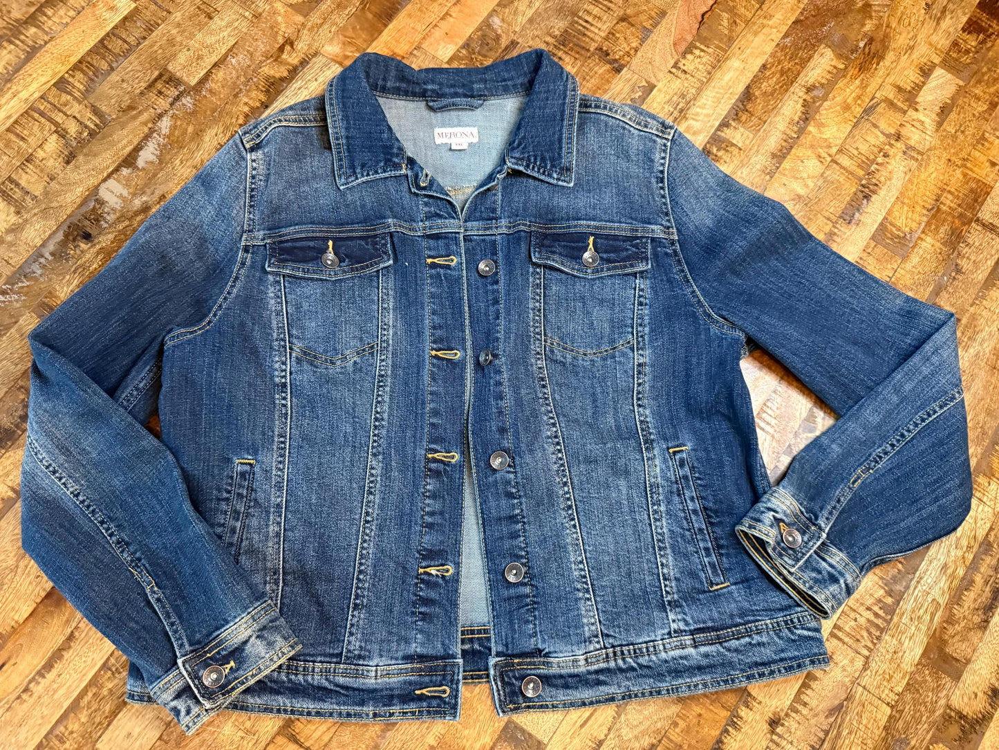 Vintage Denim Jacket XXL MERONA – Dark Wash Women's Stretch Jean Jacket – Forever in Blue Jeans Inspo Closet