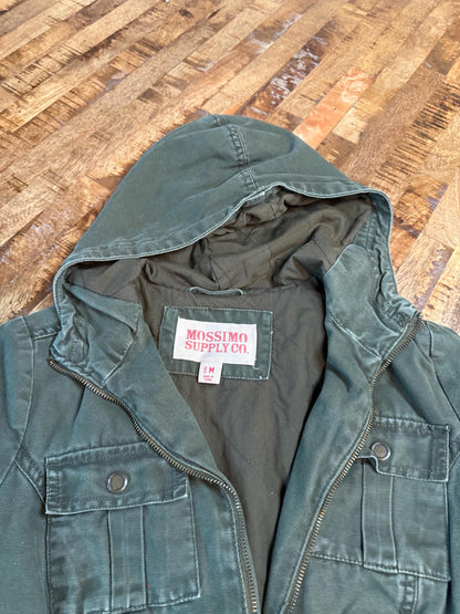 Vintage Olive Military Utility Jacket M MOSSIMO – Hooded Multi Pocket Field Jacket – Fortunate Son Inspo Closet