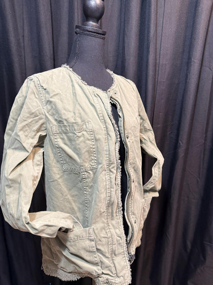 Vintage Olive Military Utility Jacket M BANANA REPUBLIC – Collarless Multi Pocket Field Jacket – Fortunate Son Inspo Closet
