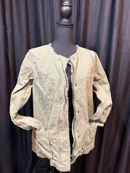 Vintage Olive Military Utility Jacket M BANANA REPUBLIC – Collarless Multi Pocket Field Jacket – Fortunate Son Inspo Closet