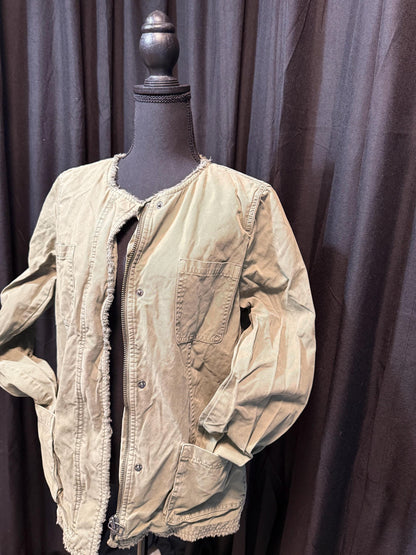 Vintage Olive Military Utility Jacket M BANANA REPUBLIC – Collarless Multi Pocket Field Jacket – Fortunate Son Inspo Closet