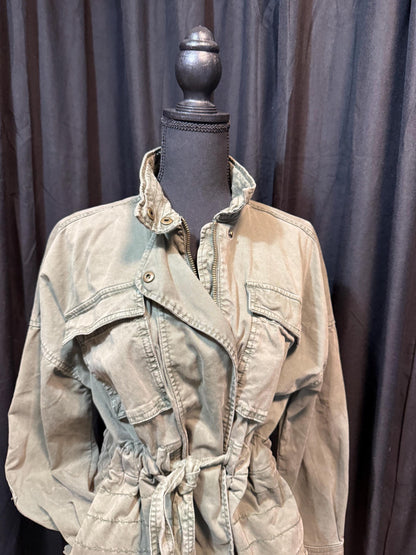 Vintage Olive Military Utility Jacket XS GAP – Belted Naru Collar Field Jacket – Fortunate Son Inspo Closet