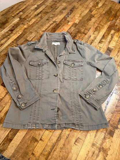 Vintage Olive Military Utility Jacket L KNOX ROSE – Button Front Field Jacket – Fortunate Son Inspo Closet