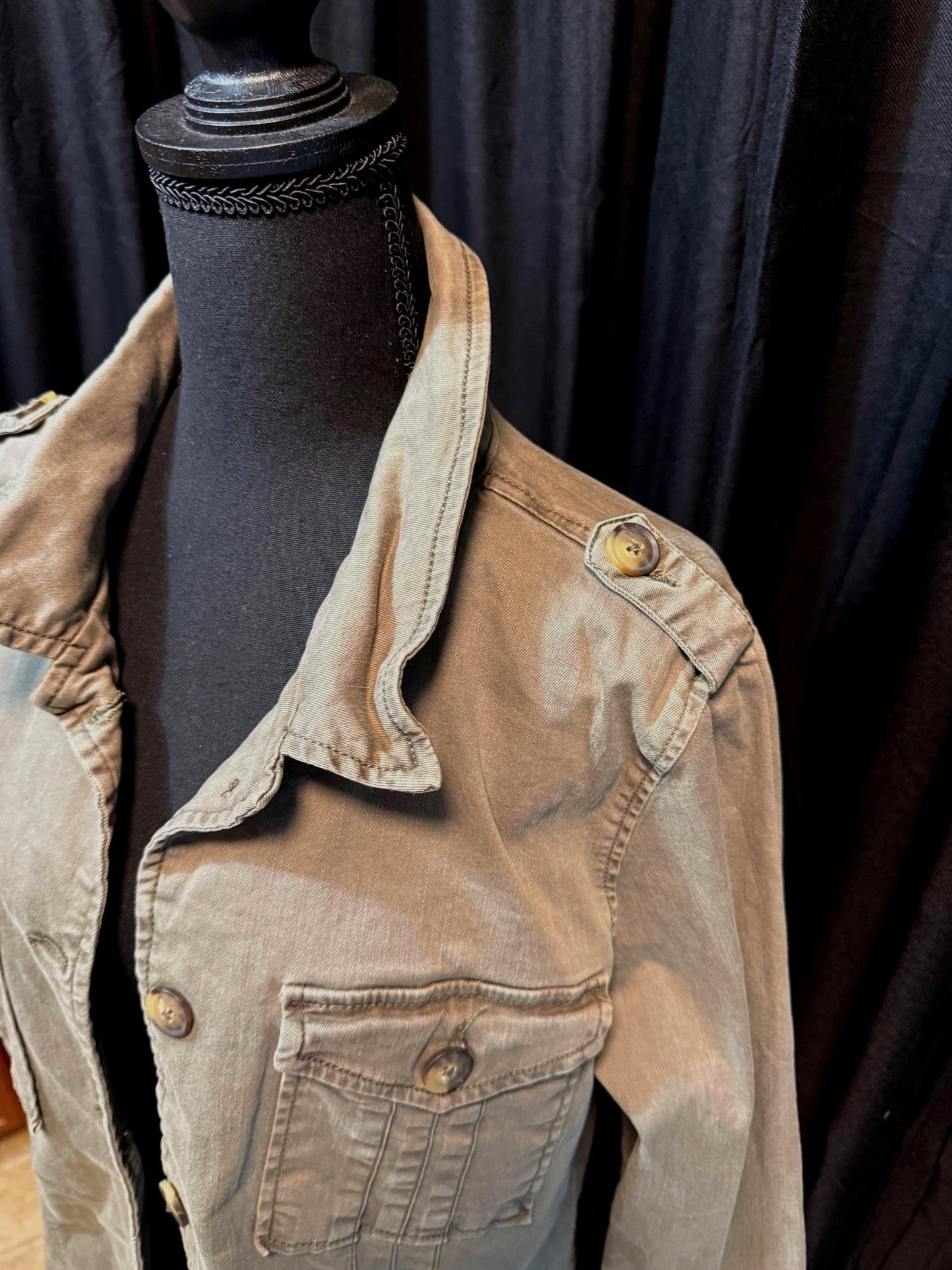 Vintage Olive Military Utility Jacket L KNOX ROSE – Button Front Field Jacket – Fortunate Son Inspo Closet
