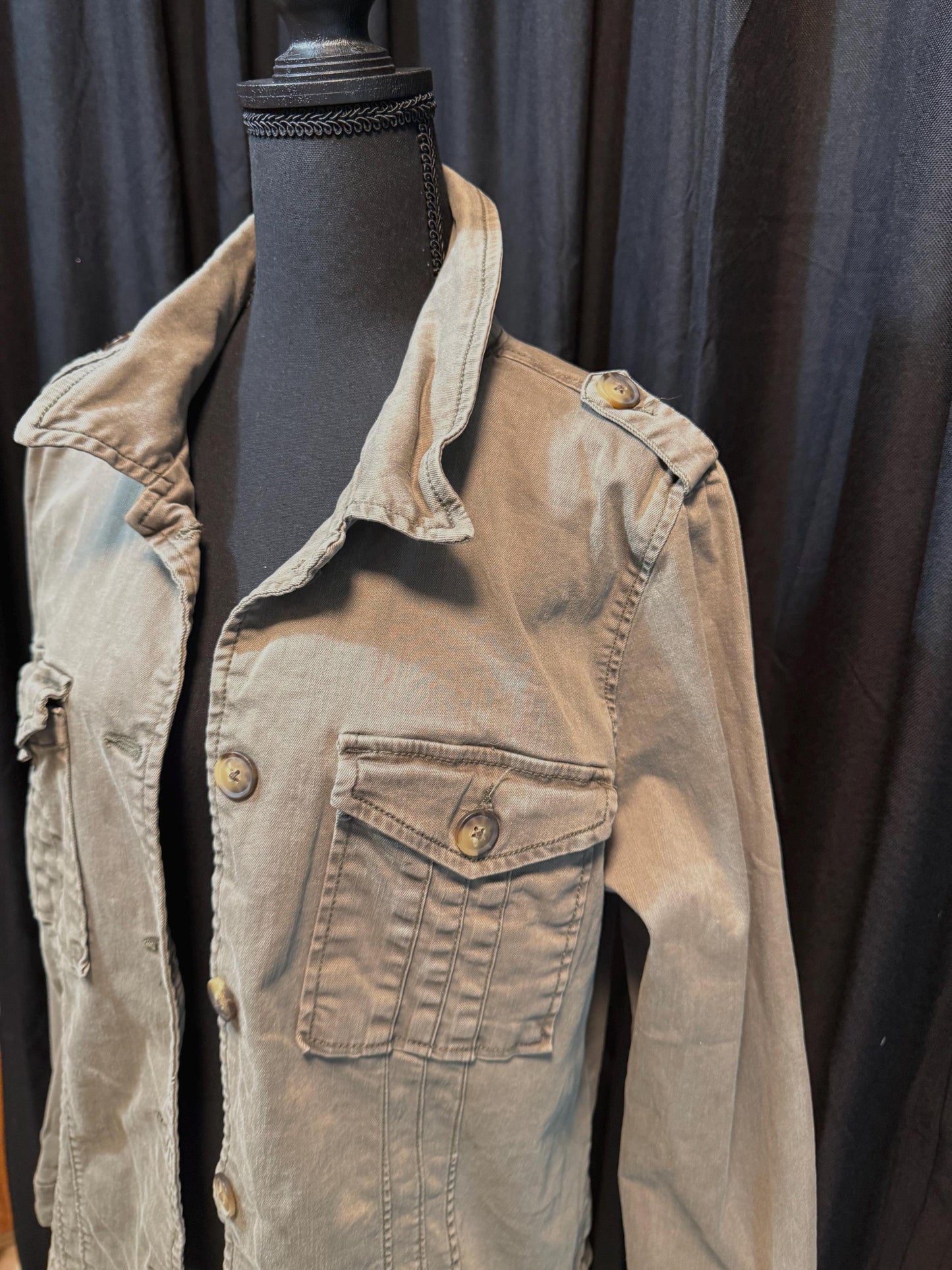 Vintage Olive Military Utility Jacket L KNOX ROSE – Button Front Field Jacket – Fortunate Son Inspo Closet