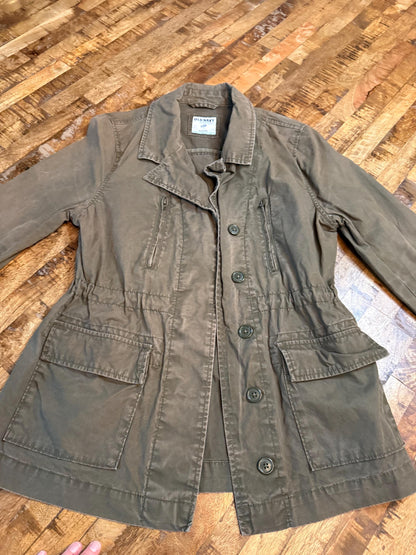 Vintage Olive Military Utility Jacket S OLD NAVY – Drawstring Waist Field Jacket – Fortunate Son Inspo Closet