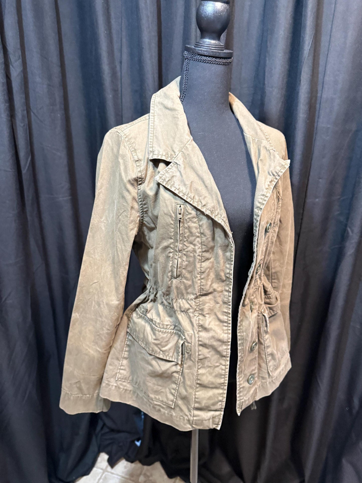 Vintage Olive Military Utility Jacket S OLD NAVY – Drawstring Waist Field Jacket – Fortunate Son Inspo Closet
