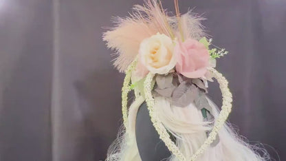 Pink Plume Fascinator, Blush Feather Crown, Romantic Floral Headpiece, Bridal Fascinator, Fairy Princess Crown, Garden Party Headpiece
